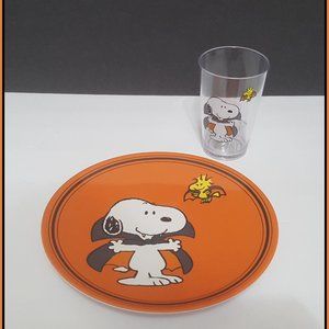 NEW Pottery Barn Kids Snoopy Vampire Halloween Plate and Tumbler